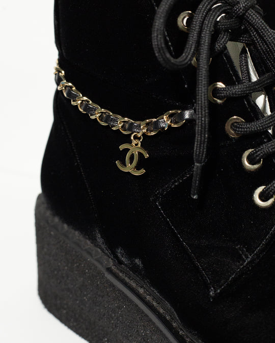 CHANEL velvet lace up boot