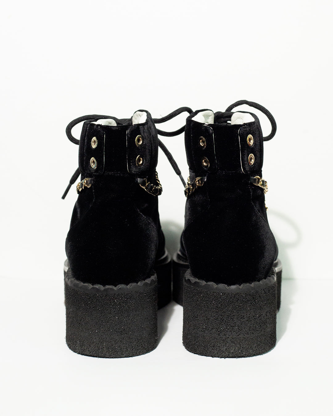 CHANEL velvet lace up boot