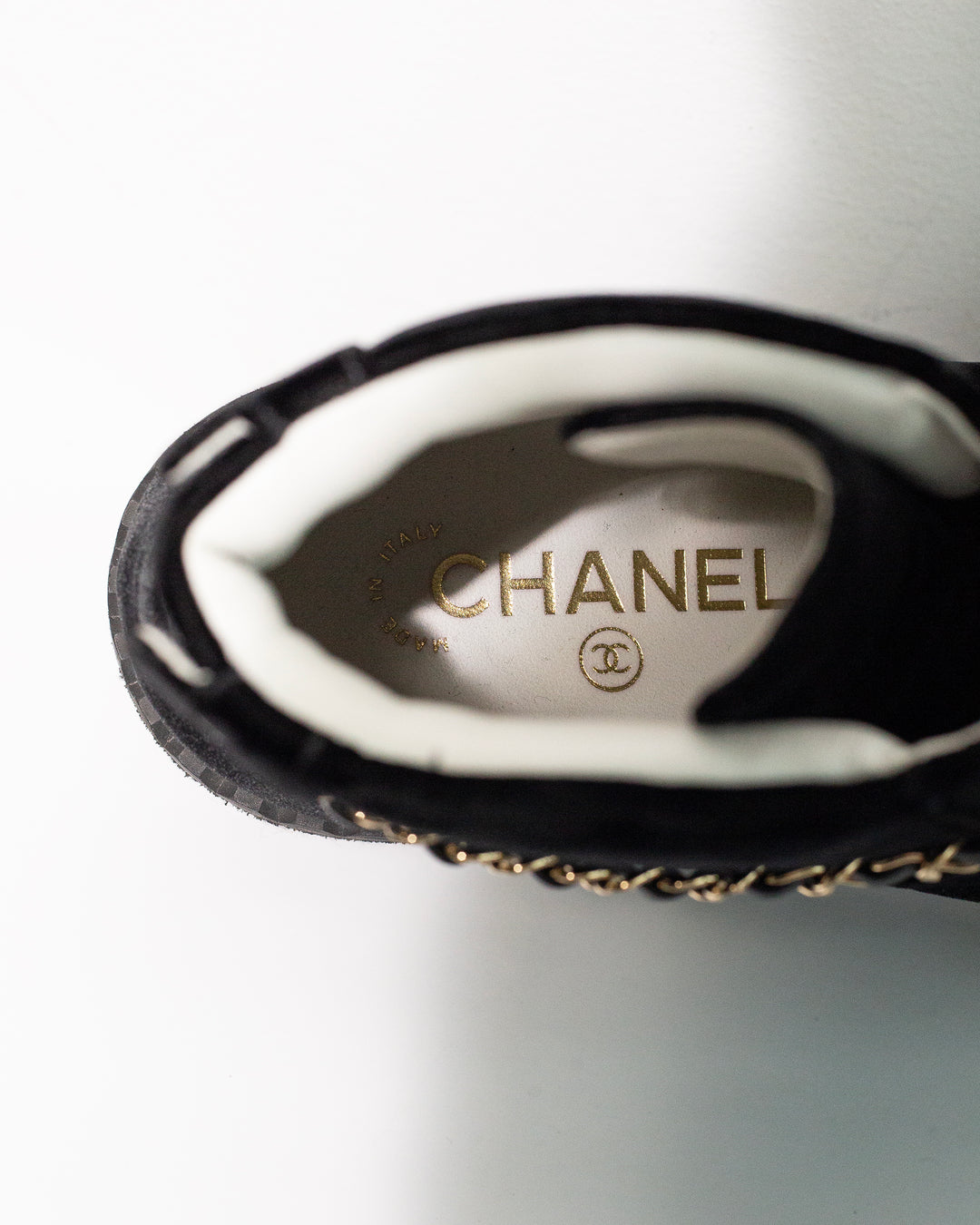 CHANEL velvet lace up boot