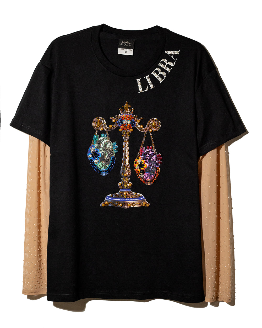 T shirt negra Libra con mangas de mesh bordadas