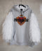 Hoodie gris #MexicanChic con plumas