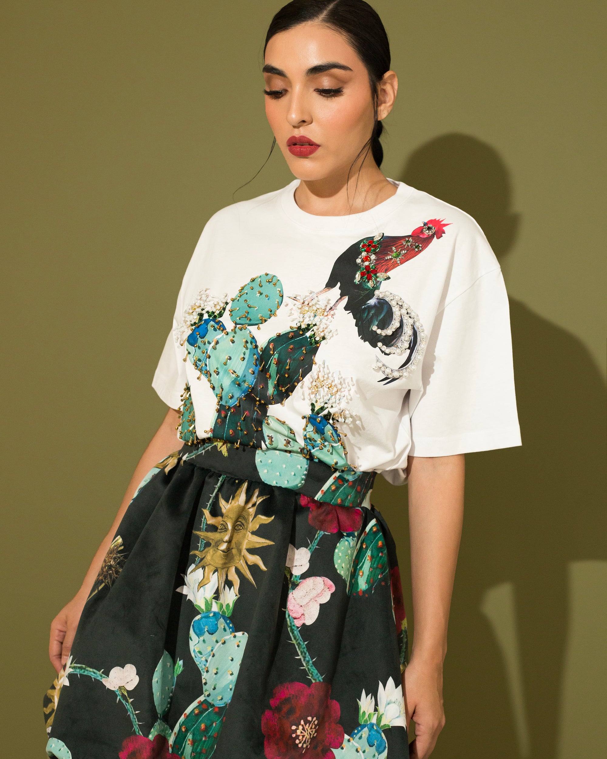 T shirt blanca cactus & gallo