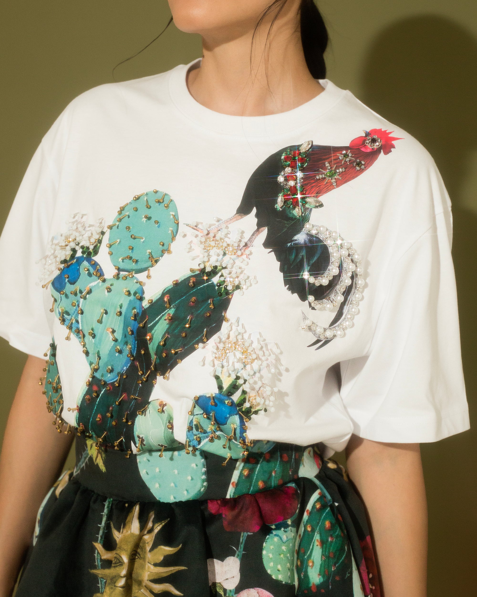 T shirt blanca cactus & gallo