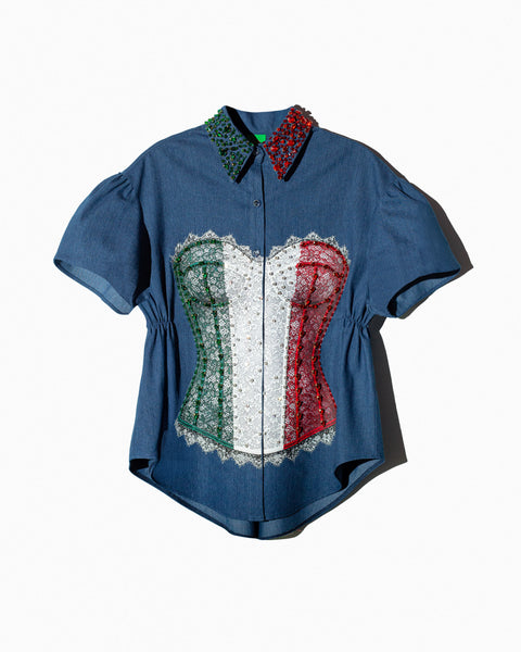 Camisa mezclilla estilo corset bordado