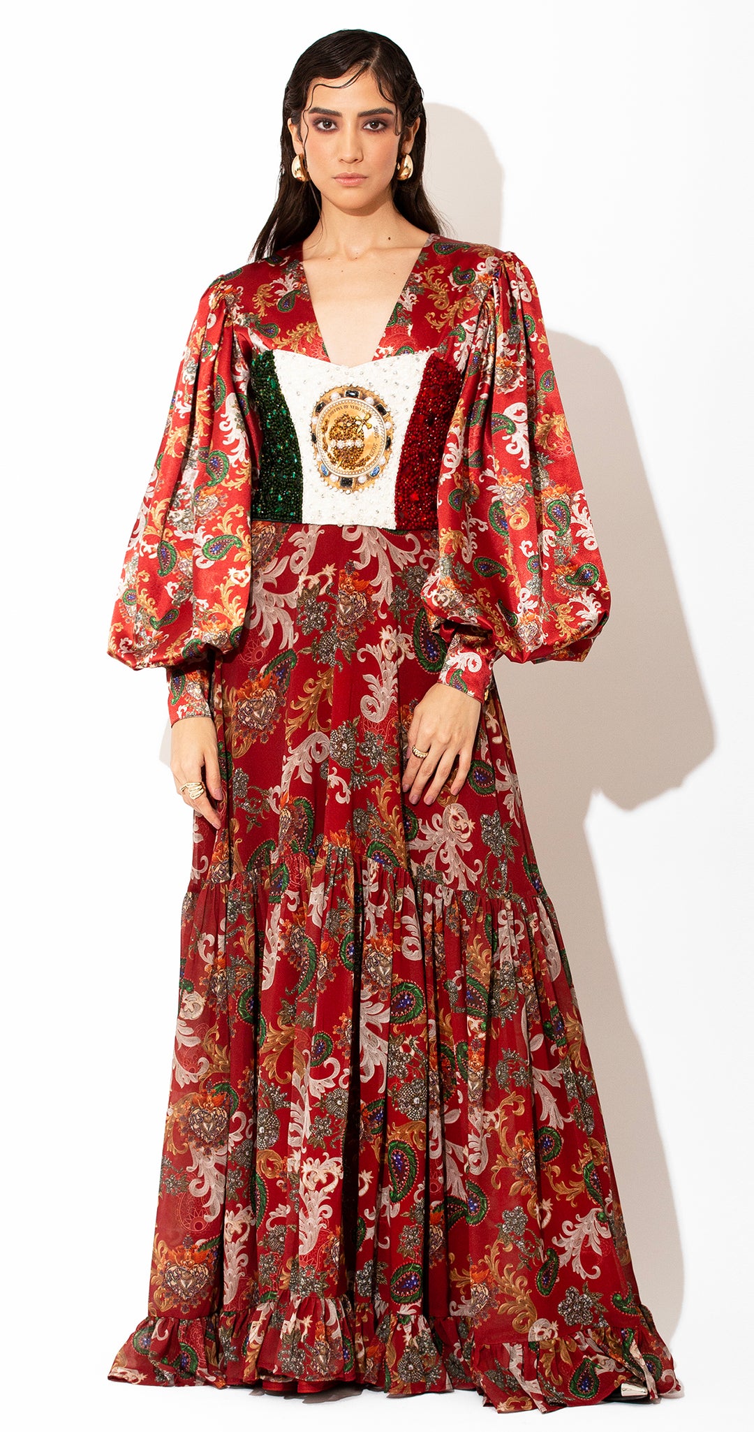 Vestido maxi rojo grecas