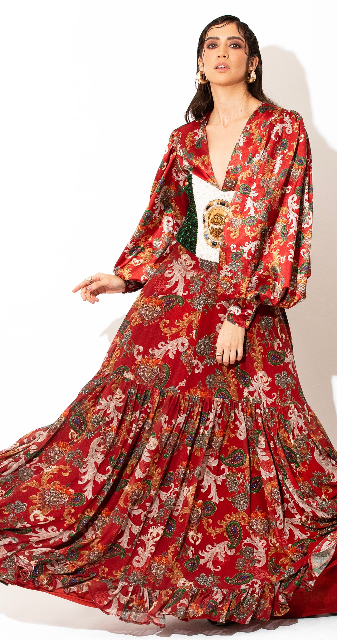 Vestido maxi rojo grecas