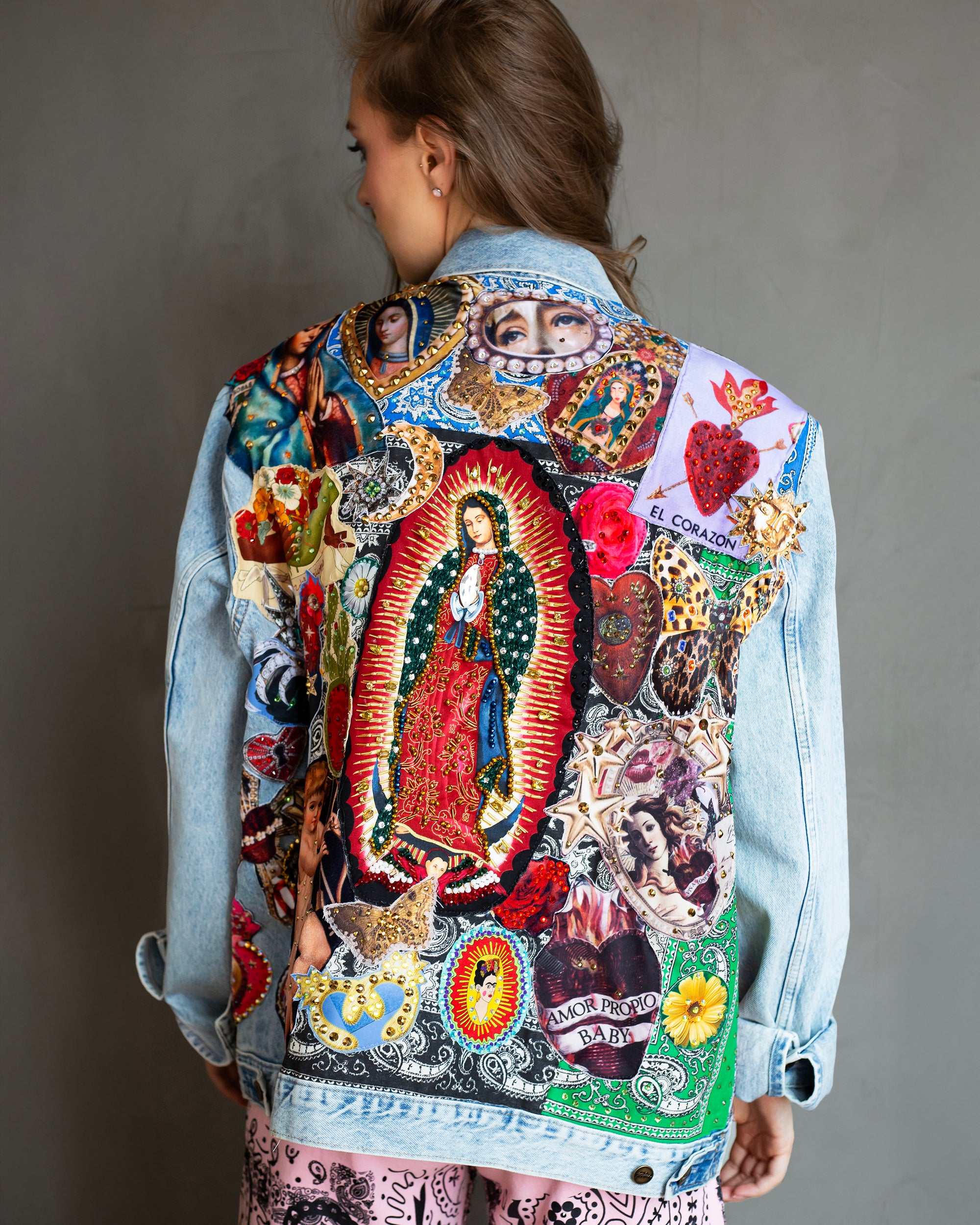 Chamarra parches mexicanos bordada a mano oversized