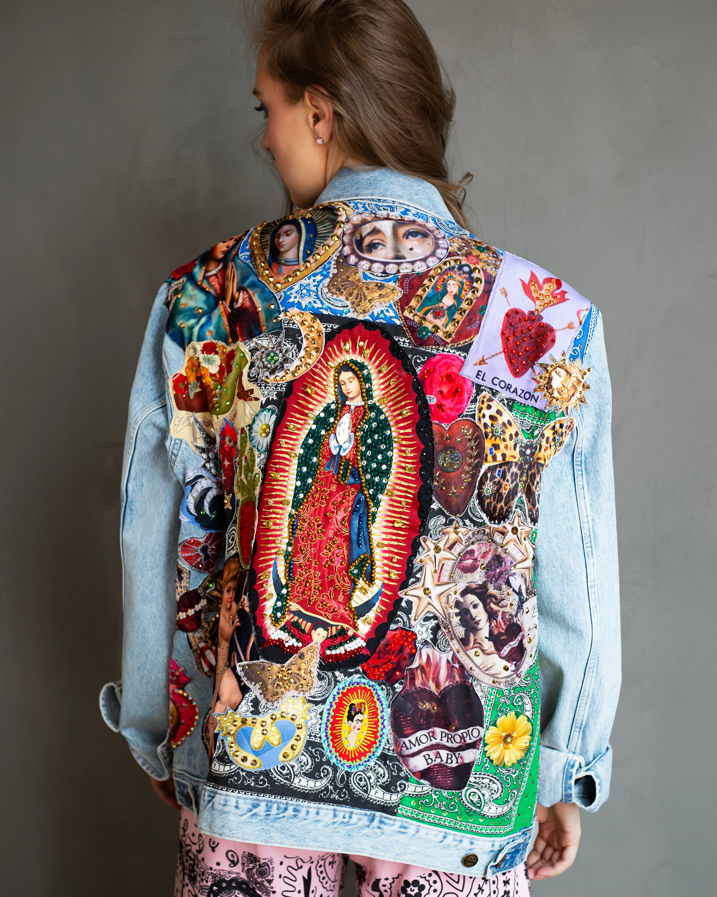 Chamarra parches mexicanos bordada a mano oversized