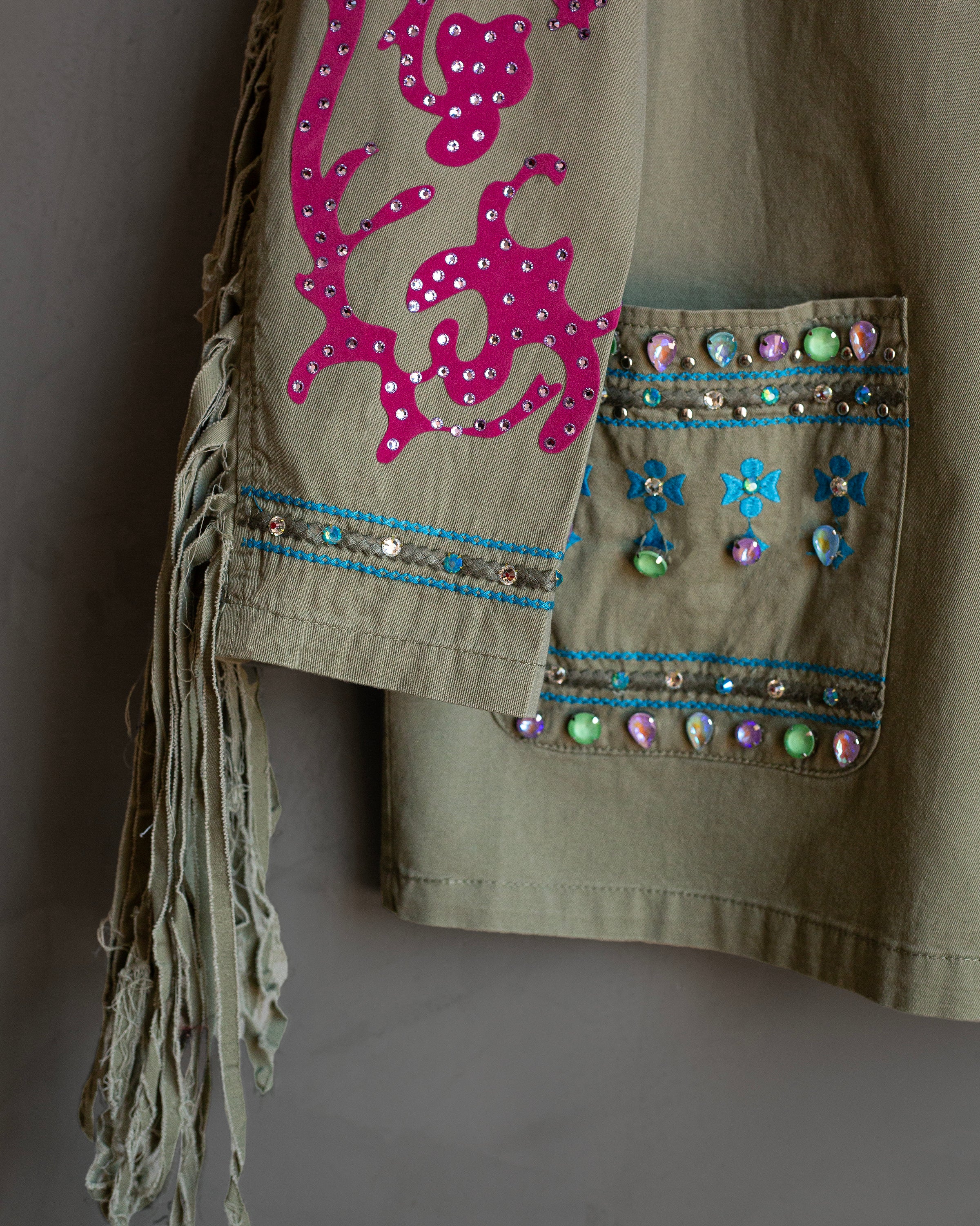 Sobrecamisa verde con flecos Mexican