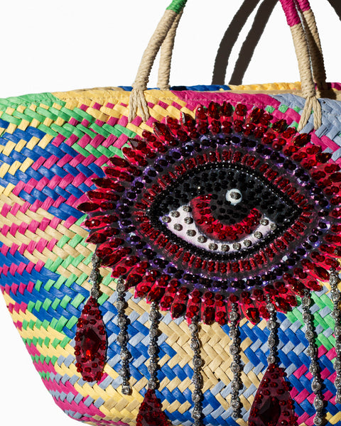 Bolso Artesanal Aplicación Ojo Pedrería
