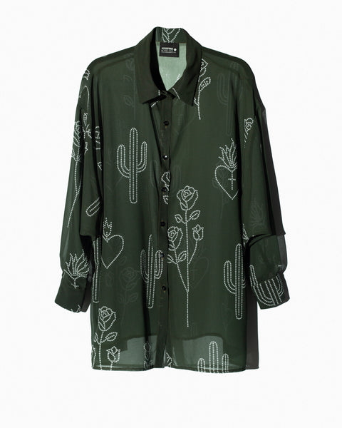 Camisera Chiffon Verde Cactus y Corazones
