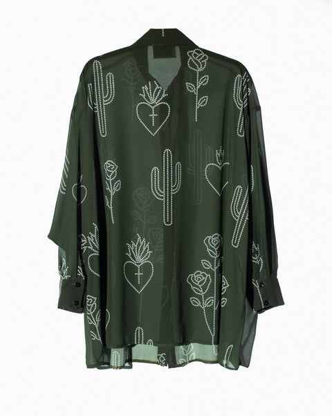 Camisera Chiffon Verde Cactus y Corazones