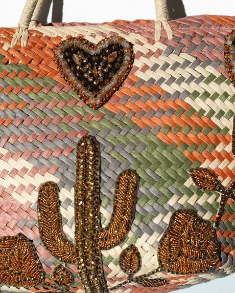 Bolsa Artesanal Cactus y Corazones Bordados