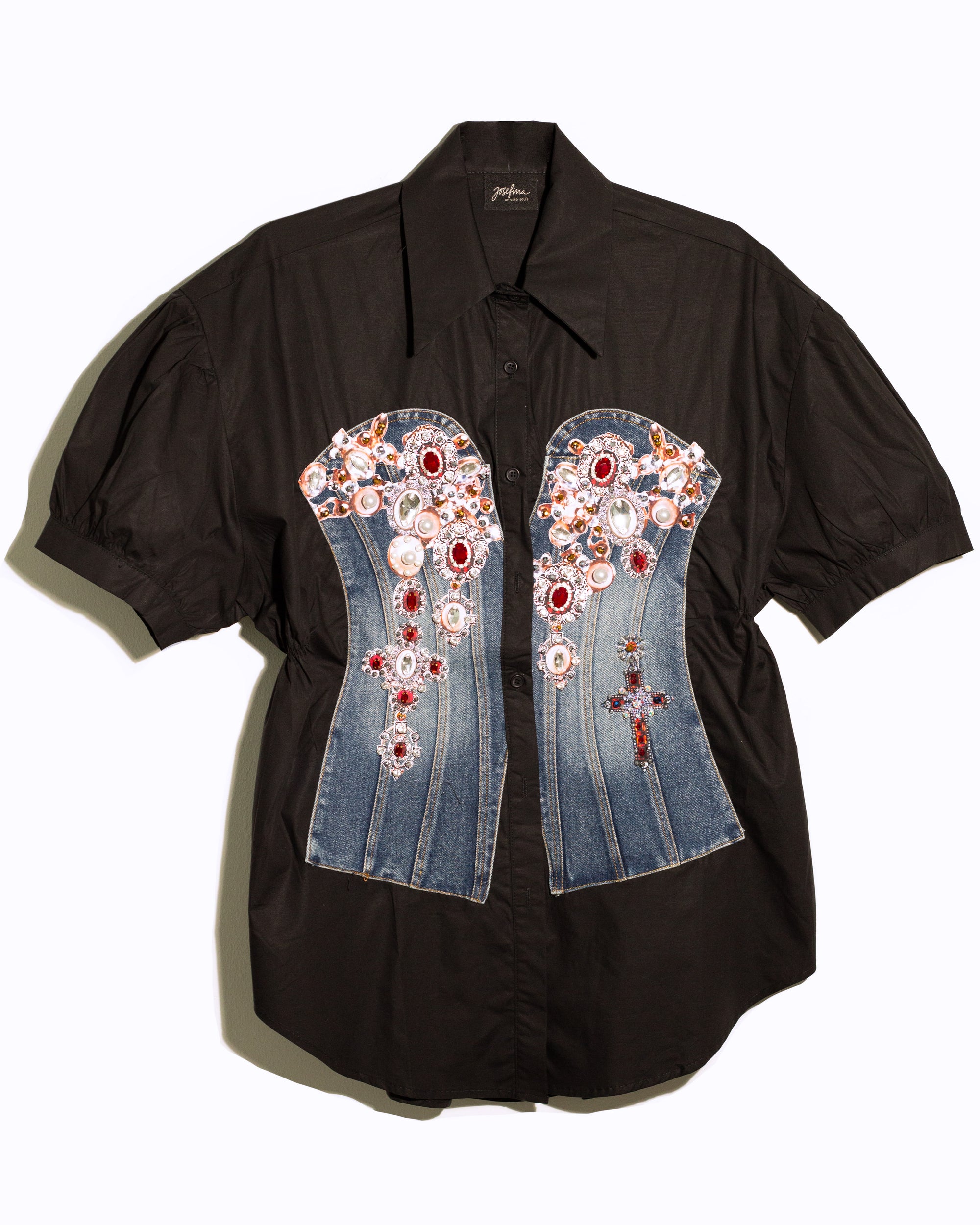 Top negro con corset denim