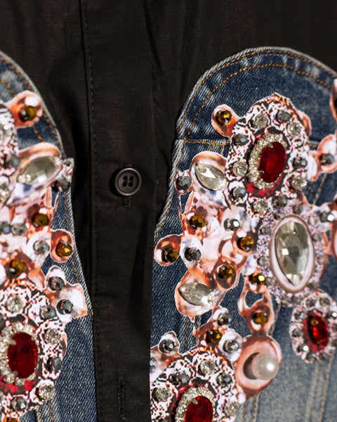 Top negro con corset denim