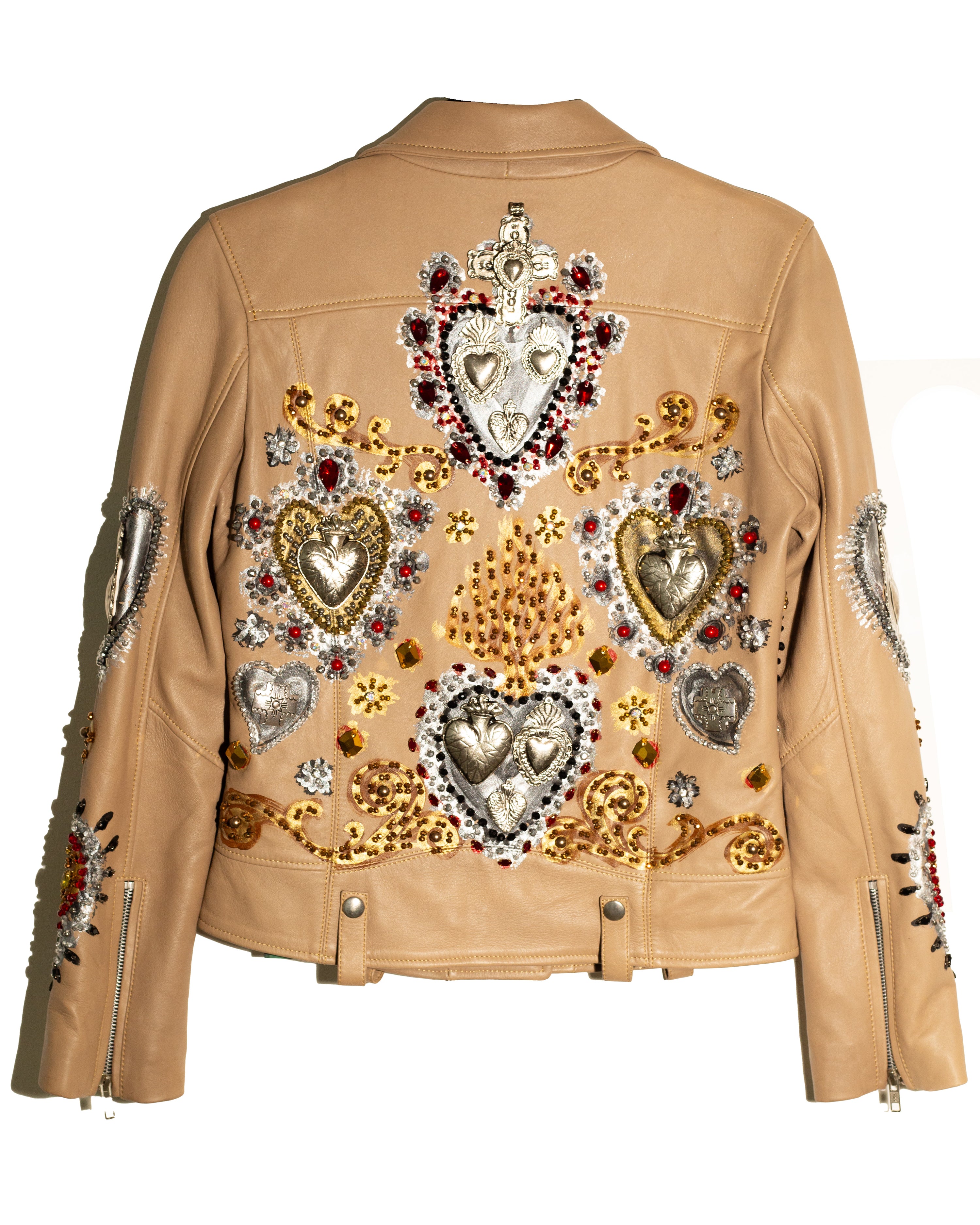 Biker jacket camel corazones y cruces