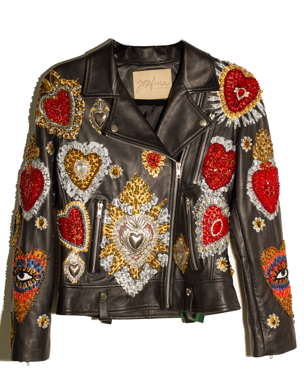 Biker jacket negra corazones y cruces