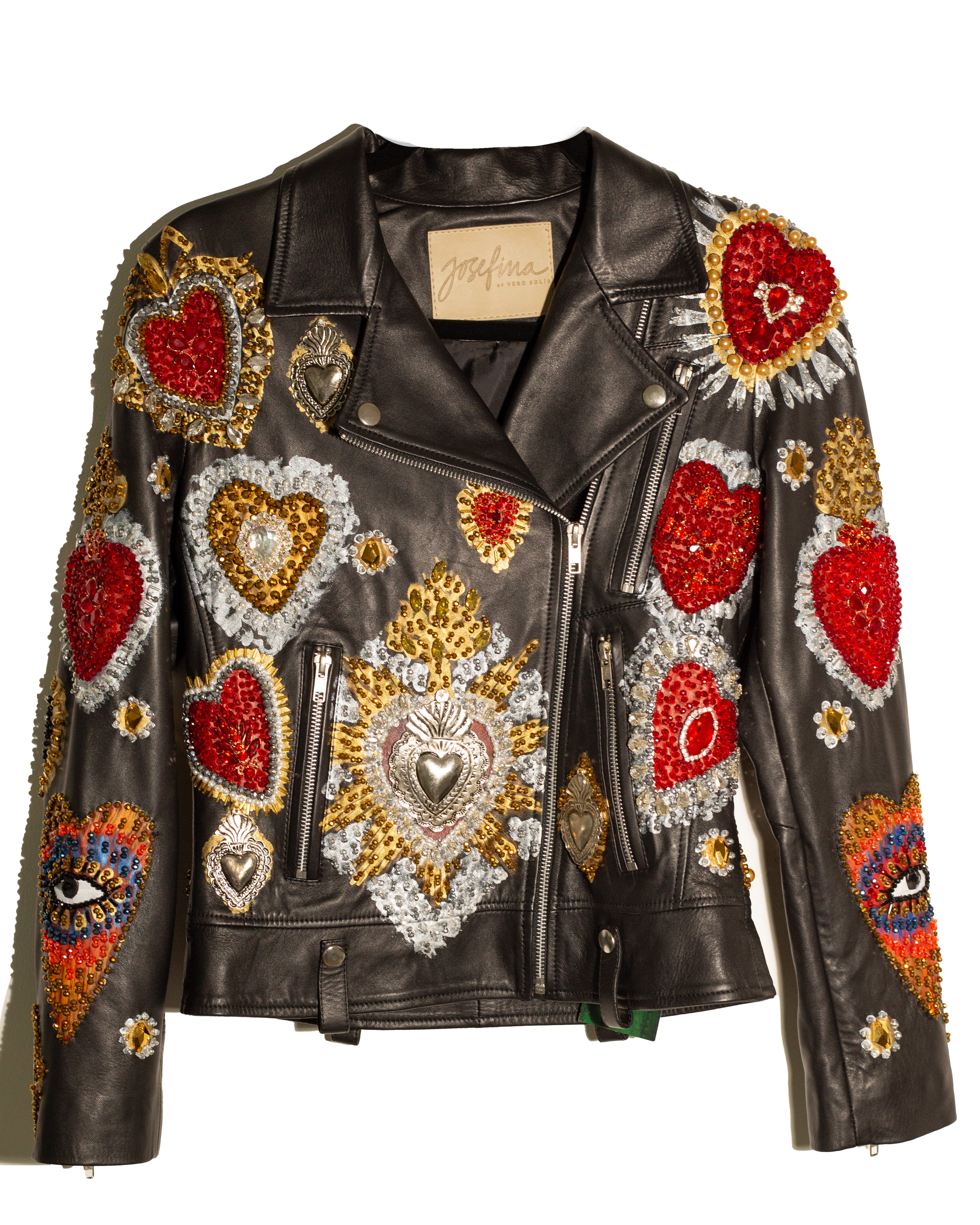 Biker jacket negra corazones y cruces