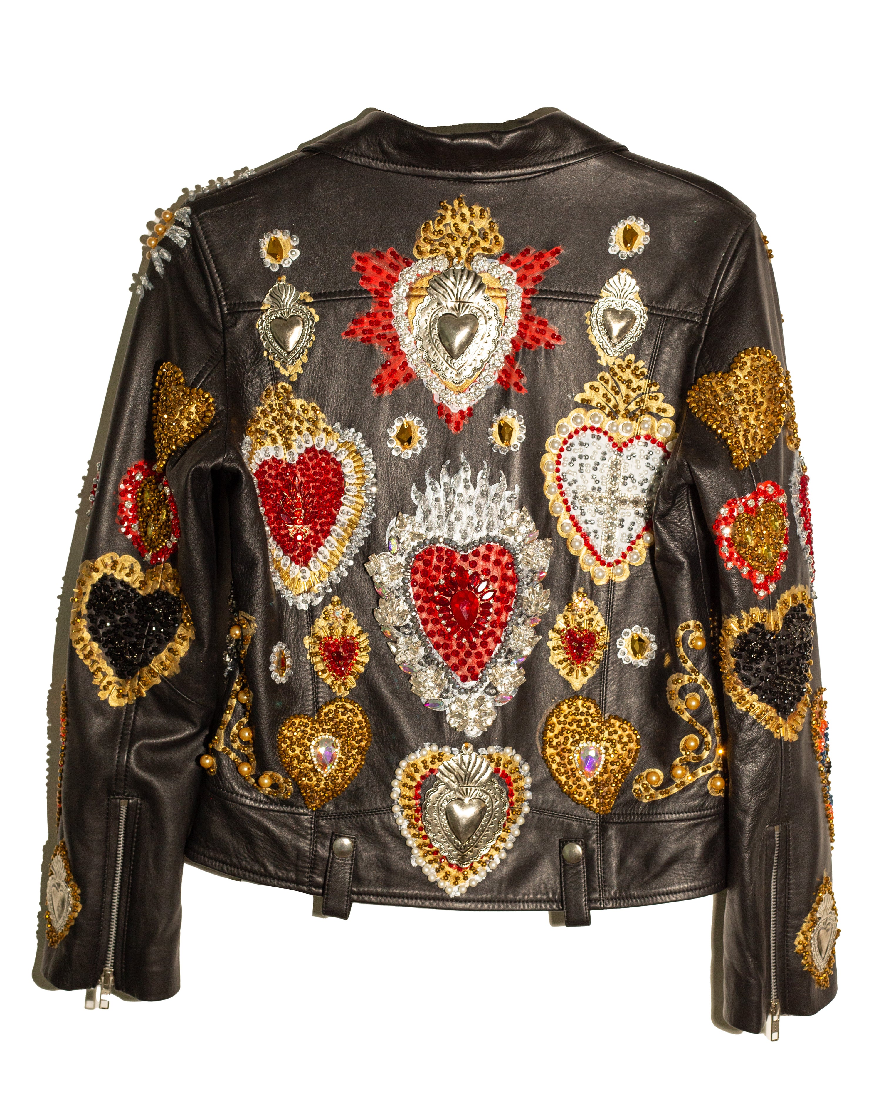 Biker jacket negra corazones y cruces