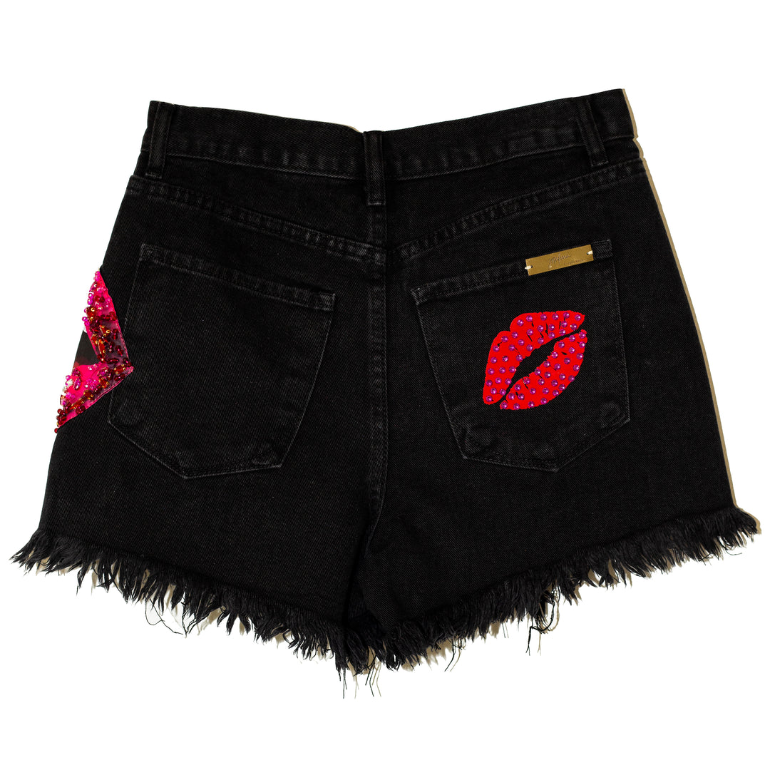 Denim short raw hem labios y estrellas