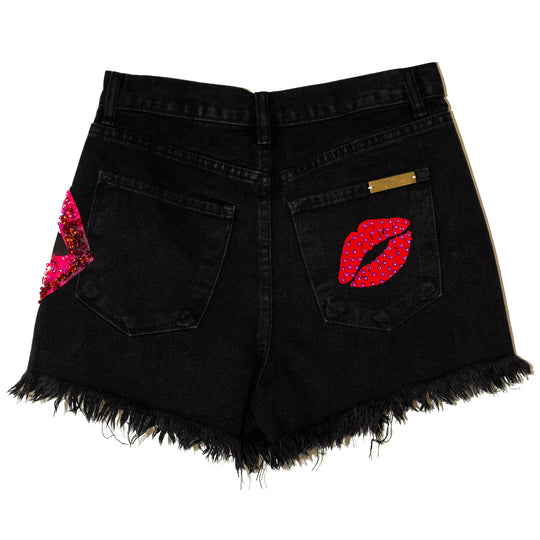 Denim short raw hem labios y estrellas