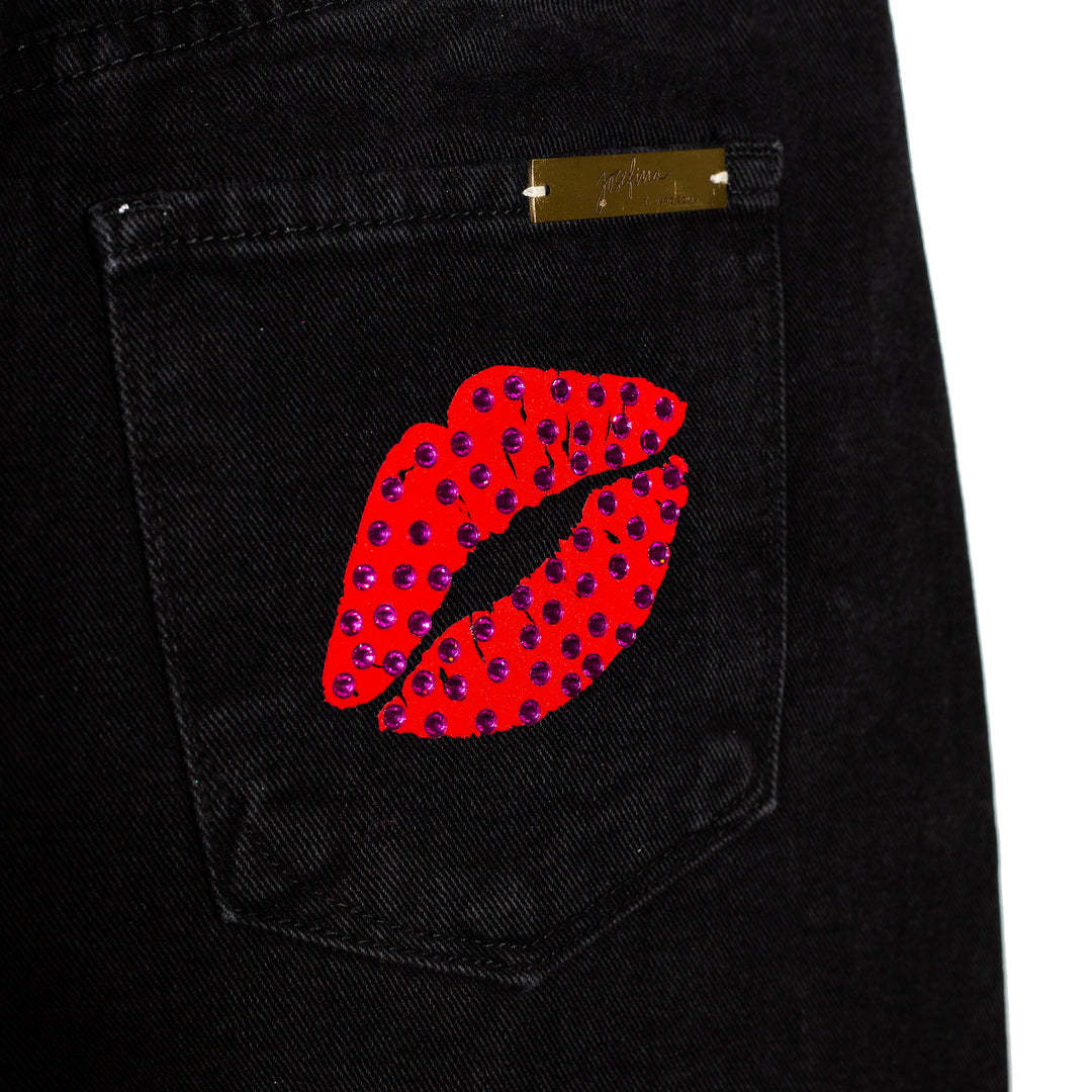 Denim short raw hem labios y estrellas
