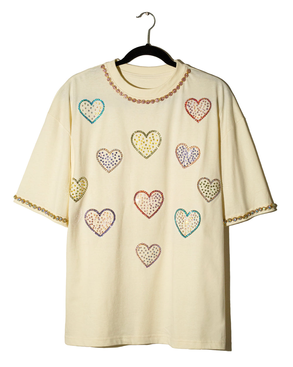 T shirt amarillo pastel corazones con cristales