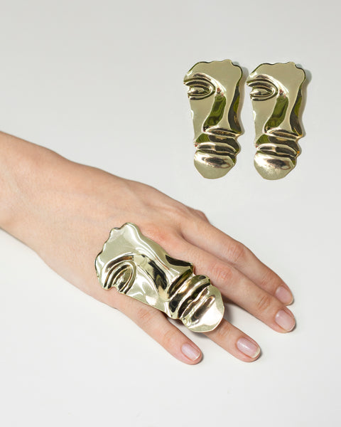 SET ARETES Y ANILLO MEDIO ROSTRO
