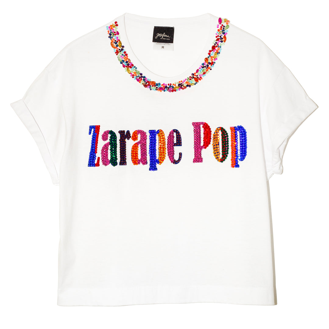 T shirt blanca Zarape Pop collar