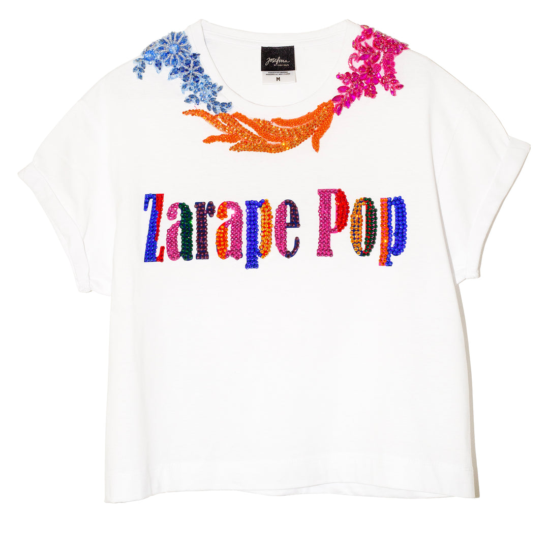 T shirt blanca Zarape Pop con aplicaciones