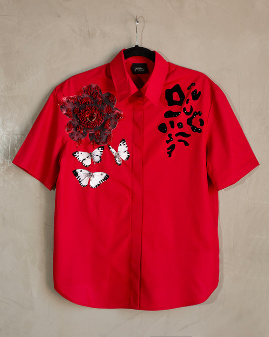 Camisera roja Flor + mariposas