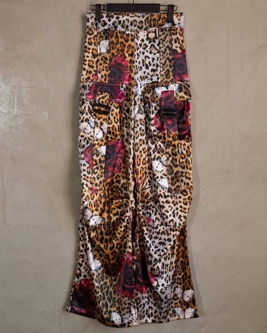 Pantalón cargo satinado animal print + rosas