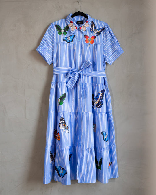 Vestido baby blue rayas con mariposas