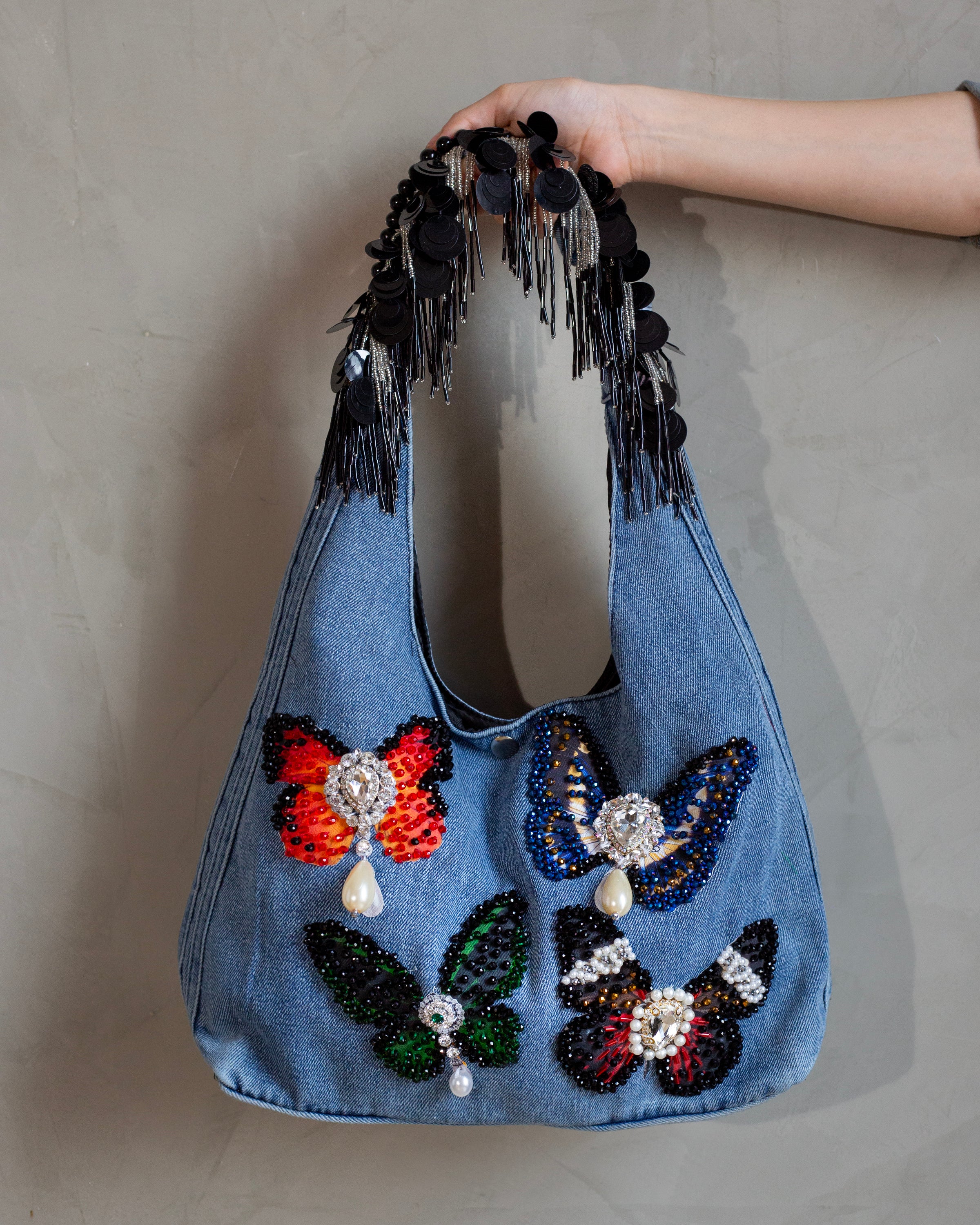 Bolso denim mariposas