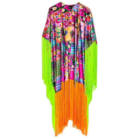 Kimono patchwork con flecos neon