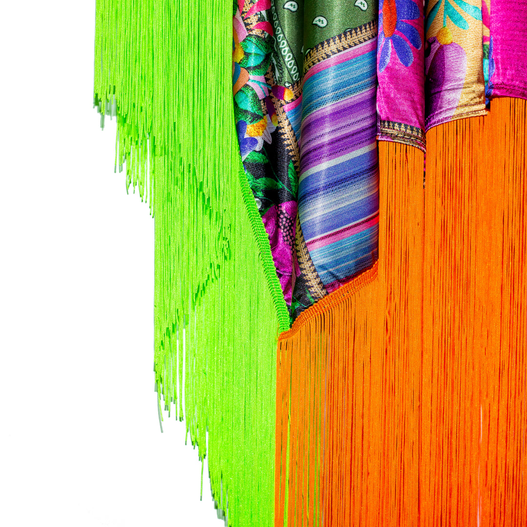 Kimono patchwork con flecos neon