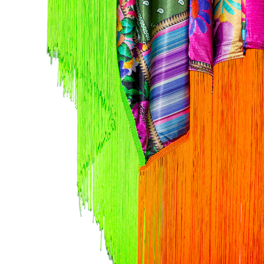 Kimono patchwork con flecos neon