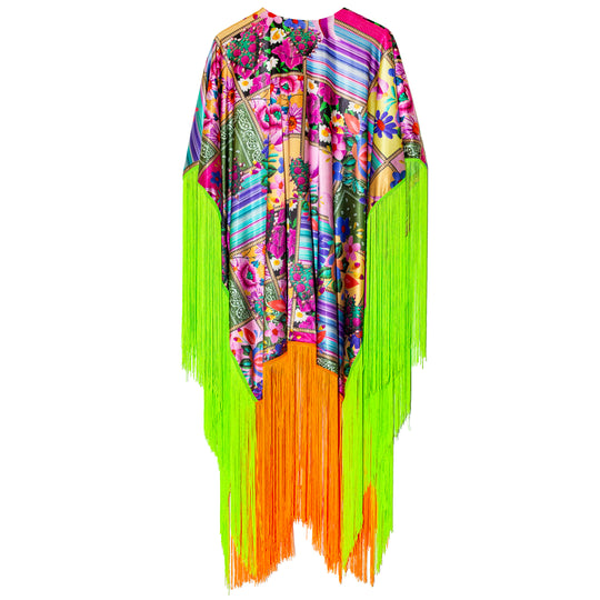 Kimono patchwork con flecos neon