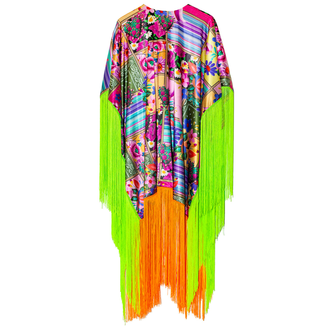 Kimono patchwork con flecos neon