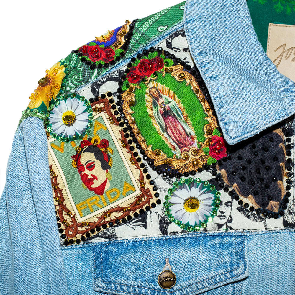 Cropped denim jacket patches