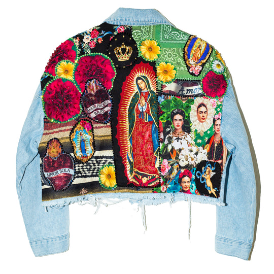 Cropped denim jacket patches