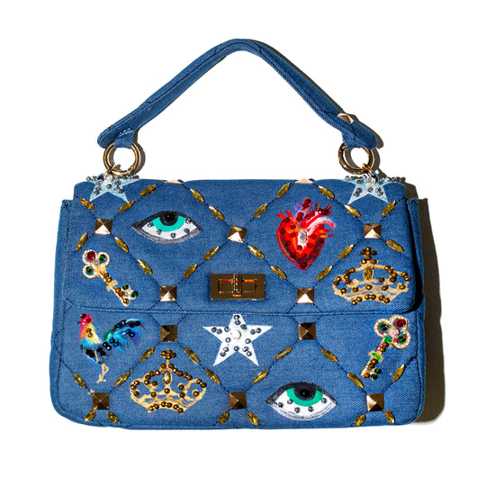 Denim quilted bag ojos