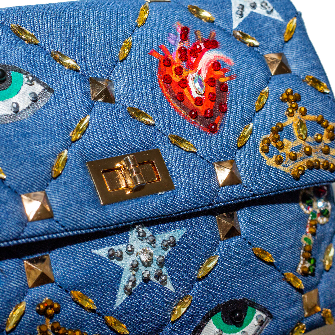 Denim quilted bag ojos