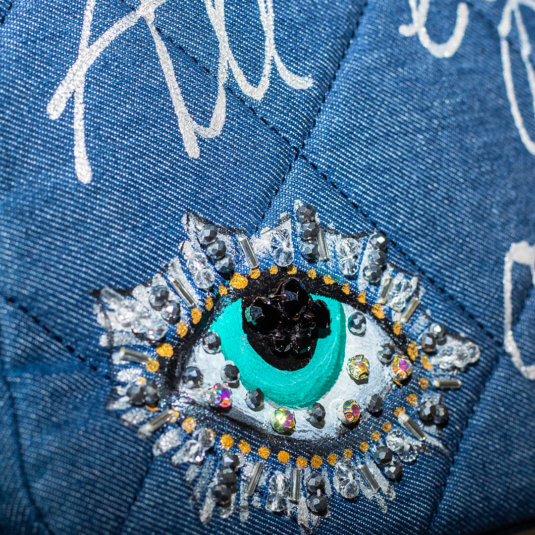 Denim quilted bag ojos