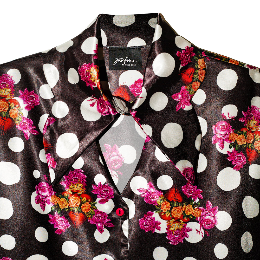 Camisera satin polka dot corazones