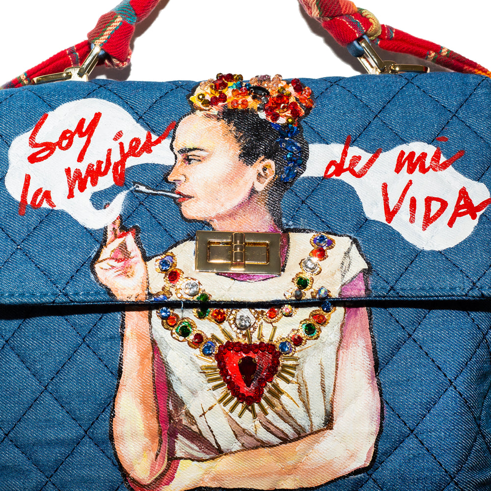 Denim quilted bag Soy la mujer de mi vida