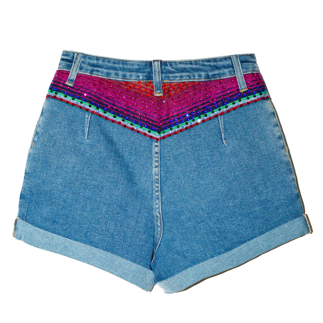 Denim short zarape con cristales
