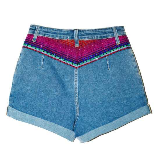 Denim short zarape con cristales