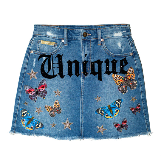 Denim mini skirt Unique con mariposas