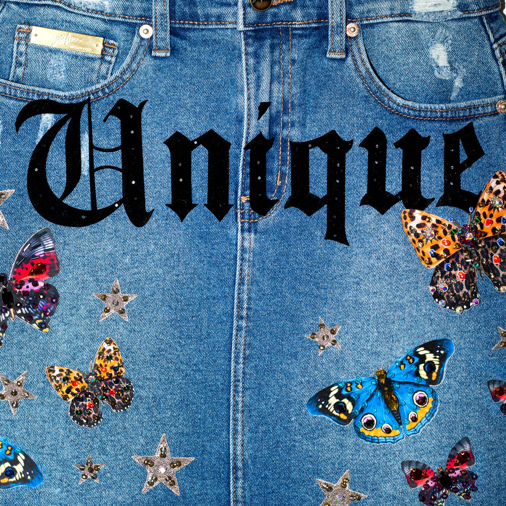 Denim mini skirt Unique con mariposas